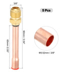 5 Pcs Flare Connector Set For Three Eighths Inch SAE 45 Degree Brass Pipe Fittings with dimensions and copper tube.