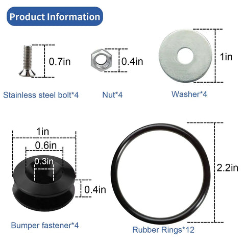 Diagram showing stainless steel bolts, nuts, washers, bumper fasteners, and rubber rings from 12 Piece Quick Release Front Bumper Clips Set Black Durable Plastic Fasteners For Easy Install On Front And Rear Bumpers Trunks Fenders Hatches And Hoods