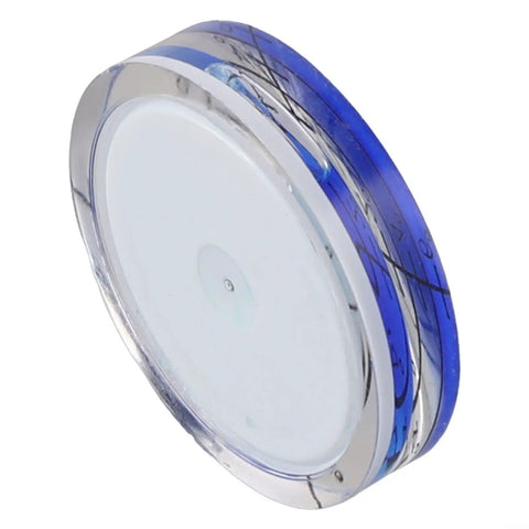 Round Bubble Level for Precision Measuring and Alignment Tasks, circular design with translucent blue markings.