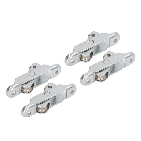 Built Tough 4 Pack Double Wheel Roller Pulleys Slide Like Butter For Sticky Doors Smooth Window Tracks Zero Jam Closet Setup Durable Alloy Steel, four silver pulleys.