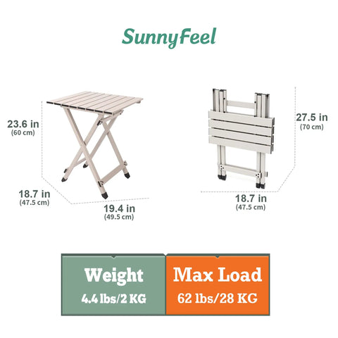 Ultra Lightweight Aluminum Folding Camping Table For Travel And Outdoor Adventures, 18.5x18.5x24.5 inches, folded and unfolded view