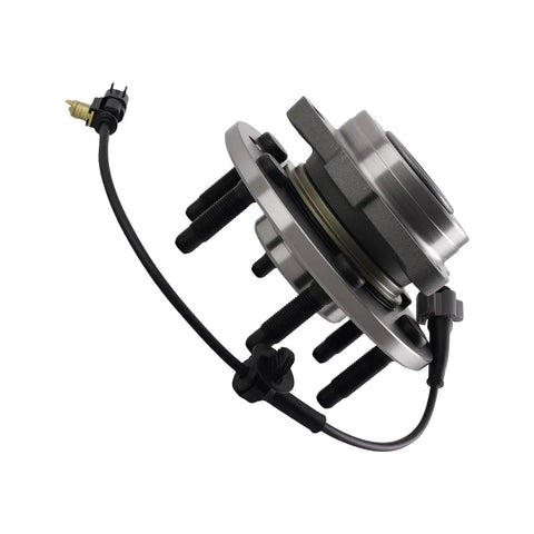 Rugged Front Wheel Hub Bearing Assembly With Abs Sensor Wire, 6 Stud 3 Bolt Triangle Flange, side view with cables