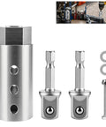 Heavy Duty Trailer Jack Drill Adapter For 1 Inch Cordless Shafts And Half Inch Square Drive in stainless steel.