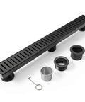 32 Inch Linear Shower Drain Rectangular Floor Drain With Accessories Capsule Pattern Cover Grate Removable SUS304 Stainless Steel CUPC Certified Matte Black Built For Speed And Clog Free Performance with accessories shown