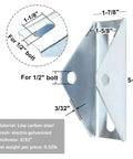 Detailed view of Four Piece Adjustable Tilt Mount Brackets For Solar Panels showing dimensions, low carbon steel, 5-3/4 inch length.