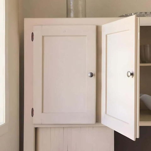 Antique Copper Cabinet Hinges Running Dead Smooth As Butter With Heavy Duty Self Closing Springs And Silent Silicone Dampers 3 8 Inch Inset Mount Full Installation Kit 30 Pack on a white cabinet.