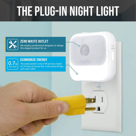 Plug In Motion Sensor Night Light With 3 Modes, Dimmable Dual Color Warm White To Cool White plugged into wall outlet