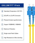 Next Level OS2 Single Mode Fiber Optic Patch Cable With SC To LC Connectors 7 Feet Long rugged fiber optic cable features.