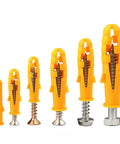 Yellow Plastic Expansion Anchor Kit With Zinc Plated Self Tapping Screws For Drywall Concrete Brick Hollow Walls 8mm Wall Plugs 50 Pieces
