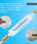 Deionized Inline Water Filter For Streak Free Car Wash And Yard Jobs Three Quarter Inch Quick Attach Fittings With Tds Meter showing easy setup with brass hose coupling.