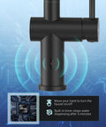 Detail of Matte Black Touchless Kitchen Faucet With Pull Down Sprayer, Hands Free Sensor, 3 Minute Timer, tech features