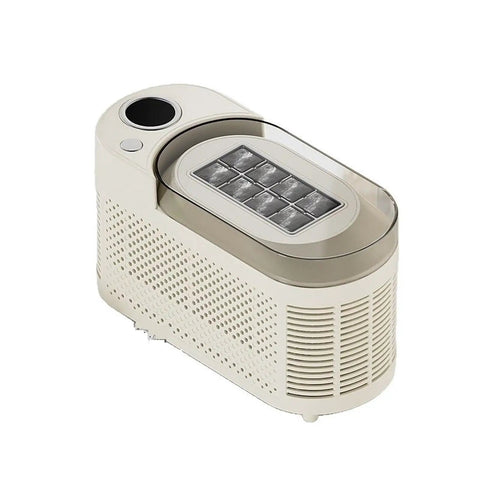 Slick Countertop Ice Maker, Portable Mini Electric Machine with transparent lid showing ice cubes from the top view.
