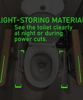 Heavy Duty Toilet Safety Rails For Seniors With Nighttime Reflective Armrests And Base No Fuss Height Adjustments Bulletproof Bathroom Support Bar Fits Standard Toilets Wood Trim showing light-storing material near toilet.