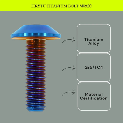 Premium M6x20 Titanium Bolts Four Piece Set Burnt Blue Anodized Finish For Custom Bike Builds And Carbon Frames showing side view.