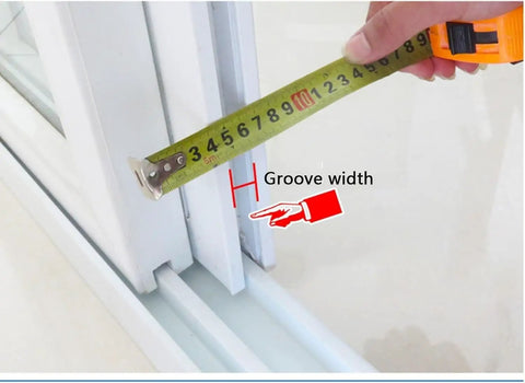 Measuring groove width for Plastic Steel Reinforced Buttery Smooth Glide Sliding Window Rollers Type 88 installation.