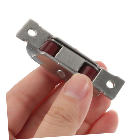 Heavy Duty Double Flat Sash Rollers And Slick Sliding Window Pulleys For Glass Doors And Barn Tracks Premium Glide Hardware Kit, held in hand.