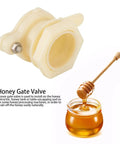 Leak Proof 1.5 Inch Honey Gate Valve For Buckets And Extractors with Stainless Steel Screws and Honey Dripping Into Jar