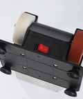 Top view of Compact Mini Bench Grinder Equipped With Dual Fine And Coarse Aluminum Oxide Wheels with a power switch.