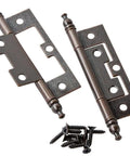 Sleek Statuary Bronze Finial Tip Hinges For Cabinets Featuring Zero Mortise Design Effortless Install Fixed Pin Structure Durable Build shown with screws.
