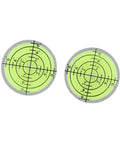 Bubble Level for Precision Measuring and Layout Tasks, two round acrylic levels with printed measurements for accuracy.