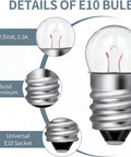 20 Pack Real Deal E10 Miniature Screw Light Bulbs 2.5V 0.3A Tiny Replacement Warm Glow for Toy Cars and Circuit Models Rock Solid E10 Socket Mini Bulb Haul, detailed view of E10 bulb components.