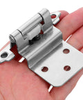 Close-up of silver iron soft close kitchen cabinet hinge from 4 pack, showcasing precision mechanism and heavy duty load capacity.