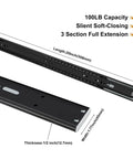 Heavy Duty Twenty Inch Drawer Slides Soft Close Runners Six Pair Galvanized Steel with measurements and details for smooth gliding track.