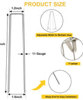 500 Pack 6 Inch Galvanized Landscape Staples Ground Stakes 11 Gauge for Lawn Yard Garden Fence shown with size details