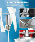 Compact Vertical Wind Turbine Kit With Charge Controller For Home, Boat And Worksite Power, 48V White Helix Design
