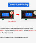 LCD interface of All In One Stepper Motor Driver Controller With Forward And Reverse Pulse Speed Control PLC Serial Communication DC 5 To 30V 4A Universal For NEMA 17 And NEMA 23 Motors Multiple Control Modes For Real Time Motion showing operation display settings