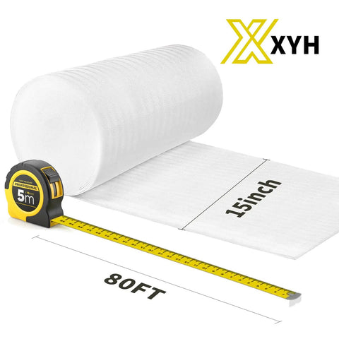 Heavy Duty Packing Foam Roll 160 Feet Long Cushion Wrap shown with measuring tape for size reference 15 inch by 80 feet.