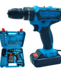 Rock Solid 21V Cordless Drill And Electric Screwdriver With Quick Lithium Battery for Wood Metal and Concrete, showing drill and tool kit.