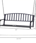 Two Person Front Porch Swing Bench For Outdoor Chill Sessions, Heavy Duty Steel Swing Chair With Solid Chains in black, dimensions labeled.