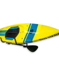 Heavy Duty Swivel Kayak Rack For Garage Walls That Folds Flat Saves Floor Space Keeps Your Watercraft Secure While Delivering Badass Storage Vibes For All Water Enthusiasts with kayak in yellow and blue colors.