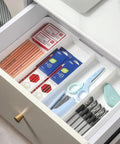 Shallow Drawer Organizer 1.57 Inch High, All In One Modular Expandable Desk Divider Tray For Office Supplies Makeup And Kitchen Utensils, Detachable Tray, Fits Narrow Drawers From 10.6 To 17.9 Inches, White.