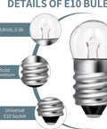 Details of 50 Pack E10 Miniature Screw Base Light Bulbs 3.8 Volt 0.3 Amp with aluminum socket and warm glow.