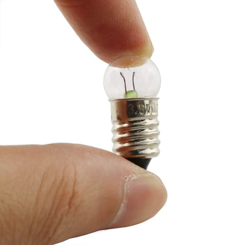 Hella Bright E10 Mini Light Bulbs 10 Pack Screw Base Indicator Lamps With Rock Solid Filament And Smooth Incandescent Glass Build held in hand.