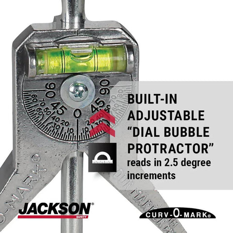 Jackson Safety pipe marker centering tool with built-in dial bubble protractor and 4-inch Y-type head