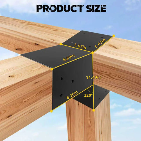 Two Pack 30 Degree L Shaped Pergola Brackets for 6x6 Wood Beams 5.5 by 5.5 Inches Heavy Duty 14 Gauge Steel Indoor Outdoor DIY Slant Roof Brackets for Pavilion Porch Deck Cabin
