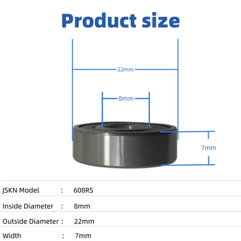 Diagram of 20-Pack 608-2RS sealed 8x22x7mm micro deep groove ball bearing dimensions