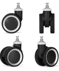 Replacement Luggage Wheels For Specific Suitcase Model Black Color Not Compatible With Other Brands Easy Quick Installation No Tools Required Durable Rolling Wheels For Smooth Quiet Travel visible in different angles with smooth black finish.