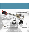 Top Shelf Chrome Vanadium Socket Wrench Set With Ratchet Handle And Extension Bar For Home Repair Precision Metric Sockets close-up of ratchet mechanism and CR-V steel components.