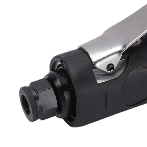 Heavy Duty 90 Degree Pneumatic Right Angle Die Grinder Roaring At 12000 RPM With Tough As Nails Handle close-up of body and handle.