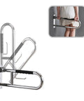 Solid 23.6 Inch Flip Up Toilet Grab Bar With Hella Secure Soft Silicone Anti Slip Grip And Built In Roll Holder Rock Solid 304 Stainless Steel U Shaped Safety Rail for easy grip near toilet.