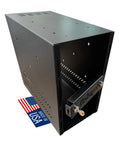 Rock Solid Gaming Console Security Enclosure And Tower Computer Lock Box with keyed lock in black steel, 7.5x15.6x16.5 in size.
