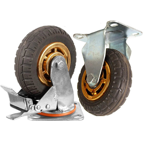 5 Inch Heavy Duty Caster Wheels Set Of 4 With Rubber Casters And Brakes, 2 Fixed And 2 Swivel With 360 Degree Double Ball Bearing Castors
