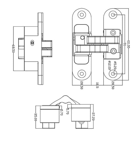 Level Up Your Cabinetry with This Heavy Duty 3D Adjustable Invisible Hinge crafted from Tough As Nails SUS 304 Stainless Steel detailed blueprint.