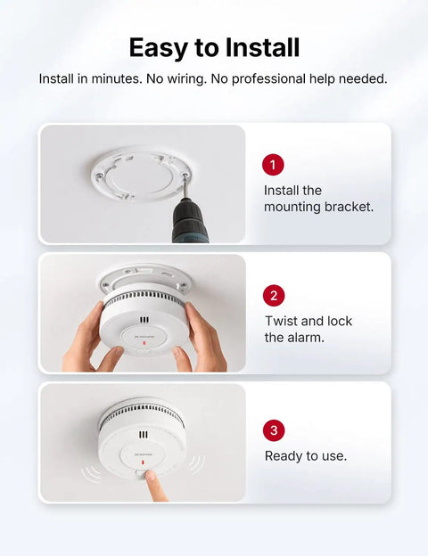 Installation steps for Five Pack Photoelectric Smoke Detectors With 10 Year Sealed Battery Ul Certified Real Deal Nuisance Free Sensing.