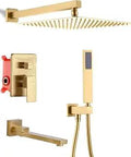 Shower System With Tub Spout And Wall Mounted 3 Function Mixer Tub Combo Set With 10 Inch Rain Shower Head And Handheld Spray