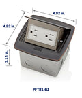 Pop Up Floor Box With 15 Amp Tamper Resistant Outlet Bronze Finish PFTR1BZ with dimensions and low profile metal cover